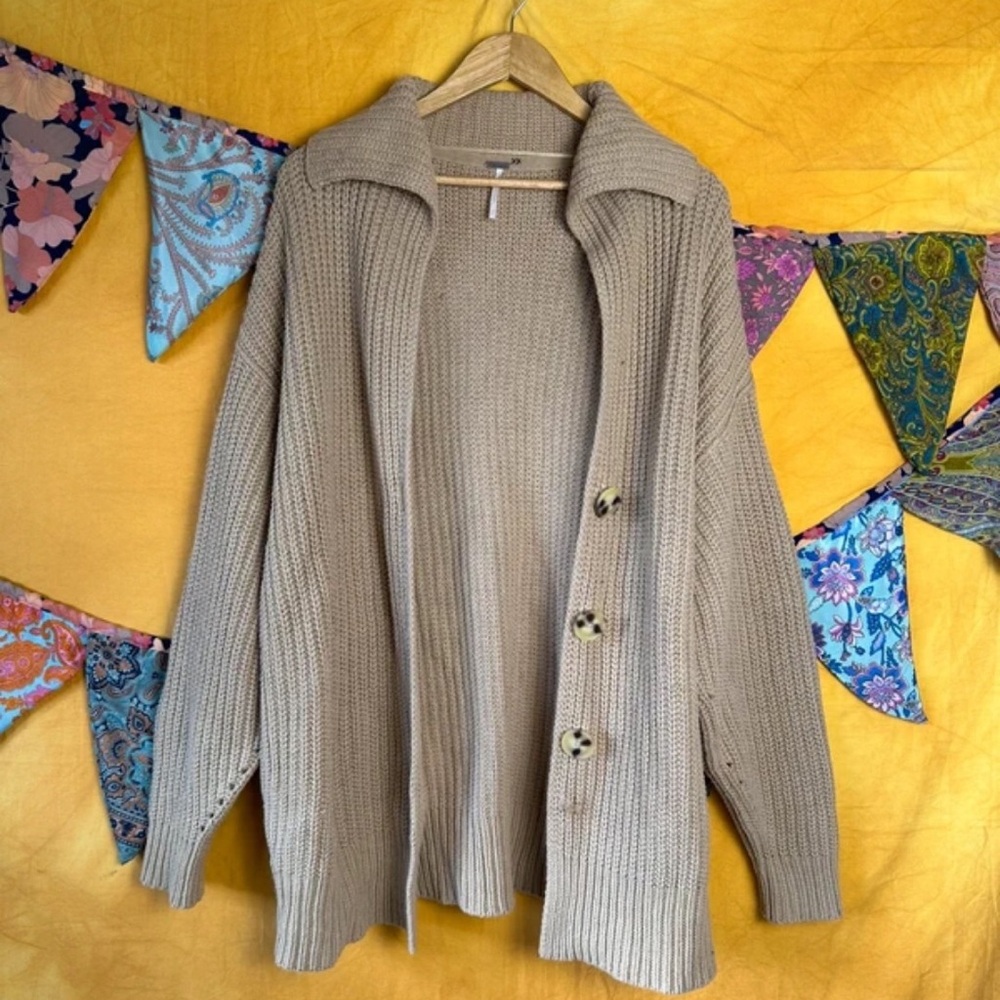 Free People Cozy Tan Knit Cardigan